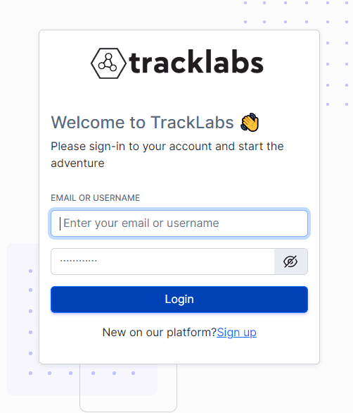 TrackLabs login screen